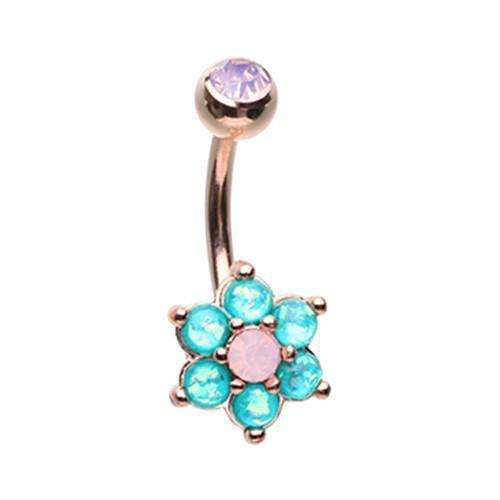 Rose Gold Admirable Glitter Opal Flower Belly Button Ring