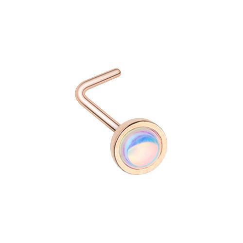 Rose Gold Bezel Set Revo Reflecting Stone L-Shape Nose Ring