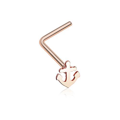 Rose Gold Dainty Anchor Icon L-Shaped Nose Ring
