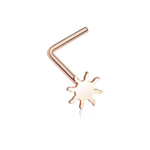 Rose Gold Dainty Blazing Sun Icon L-Shaped Nose Ring