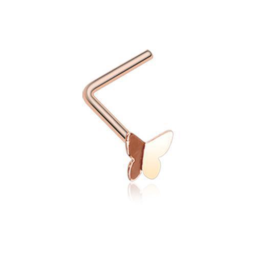Nose Ring - L-Shaped Nose Ring Rose Gold Dainty Butterfly Icon L-Shaped Nose Ring -Rebel Bod-RebelBod