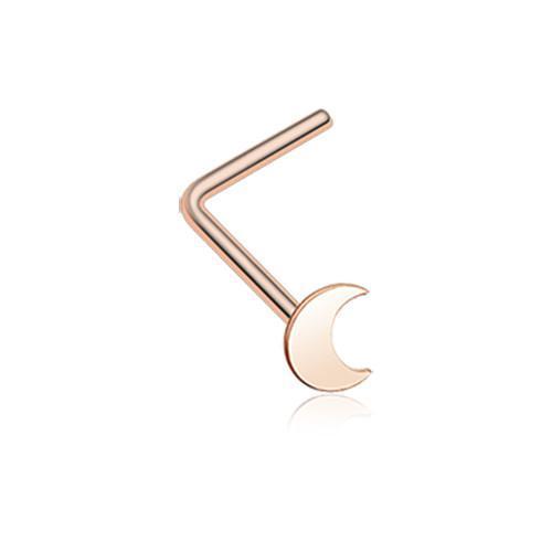 Rose Gold Dainty Crescent Moon Icon L-Shaped Nose Ring