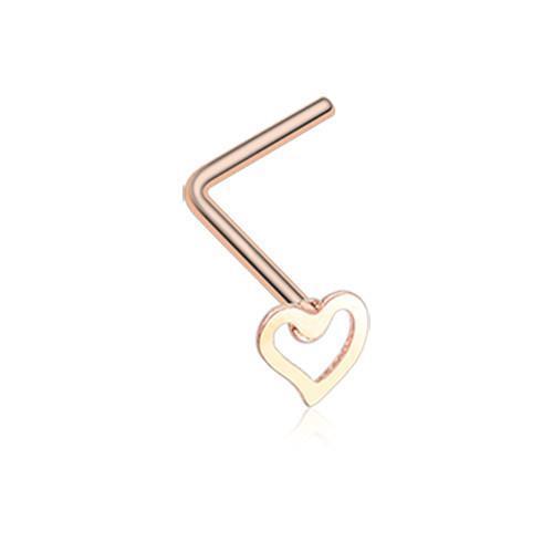 Rose Gold Dainty Heart Icon L-Shaped Nose Ring