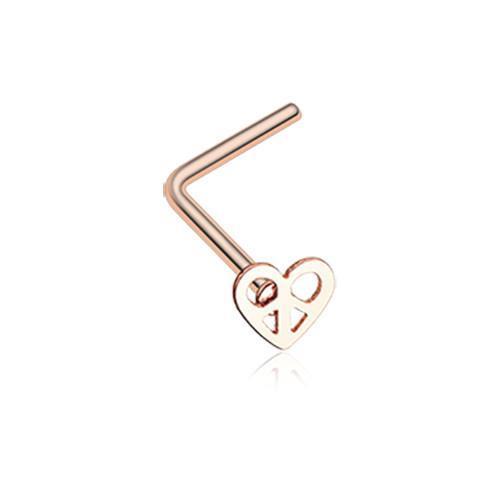 Rose Gold Dainty Pretzel Heart Icon L-Shaped Nose Ring
