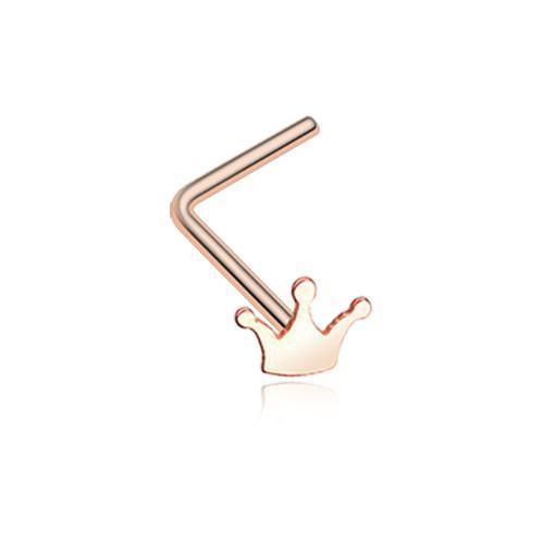 Rose Gold Dainty Princess Crown Icon L-Shaped Nose Ring