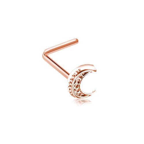 Rose Gold Filigree Moon L-Shape Nose Ring