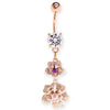 Rose Gold Flower Belly Intricate Flowers Pearl Centers - 1 Piece