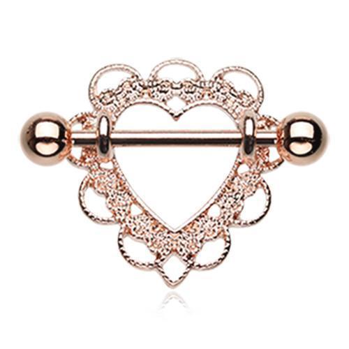 Rose Gold Heart Filigree Nipple Shield Ring - 1 Piece