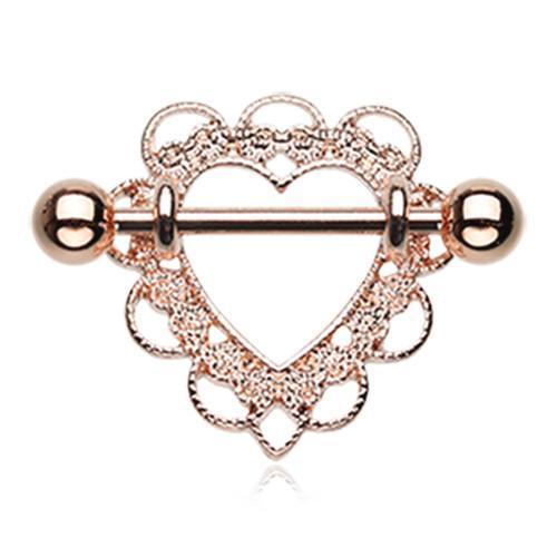 Rose Gold Heart Filigree Nipple Shield Jewelry Ring - 1 Piece