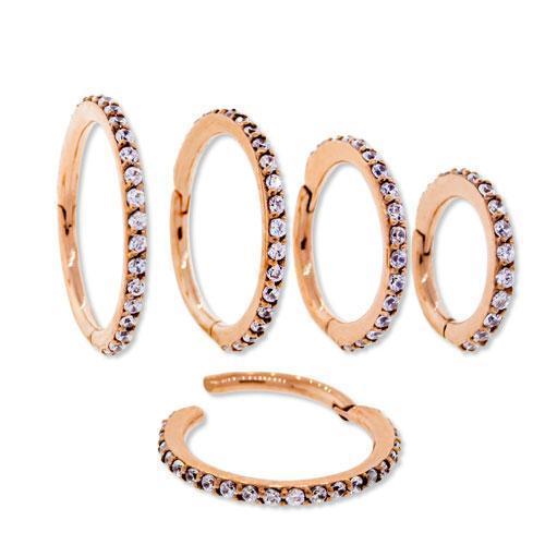 SEAMLESS CLICKER Rose Gold Hinged Segment Ring Clicker With Gems - 1 Piece + -Rebel Bod-RebelBod