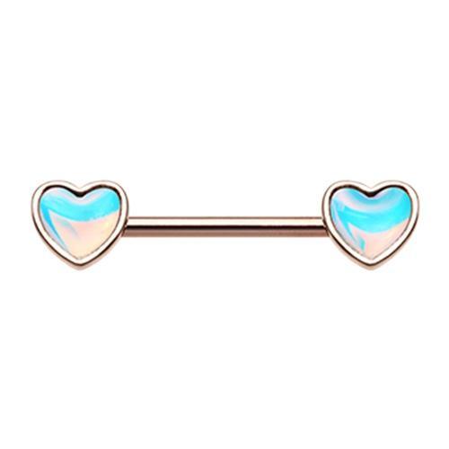 Rose Gold Illuminating Heart Inlay Nipple Barbell Ring - 1 Piece