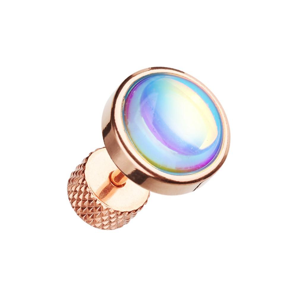 Rose Gold Illuminating Moonstone Fake Plug - 1 Pair