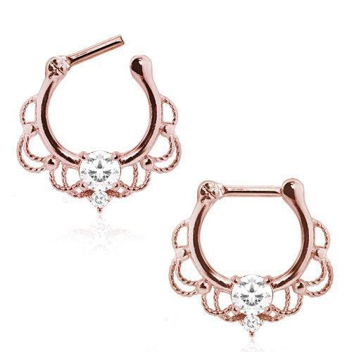 Clicker - Cartilage | Septum Rose Gold Plated 316L Stainless Steel Made For Royalty Ornate Septum Clicker / Daith Clicker - 1 Piece -Rebel Bod-RebelBod