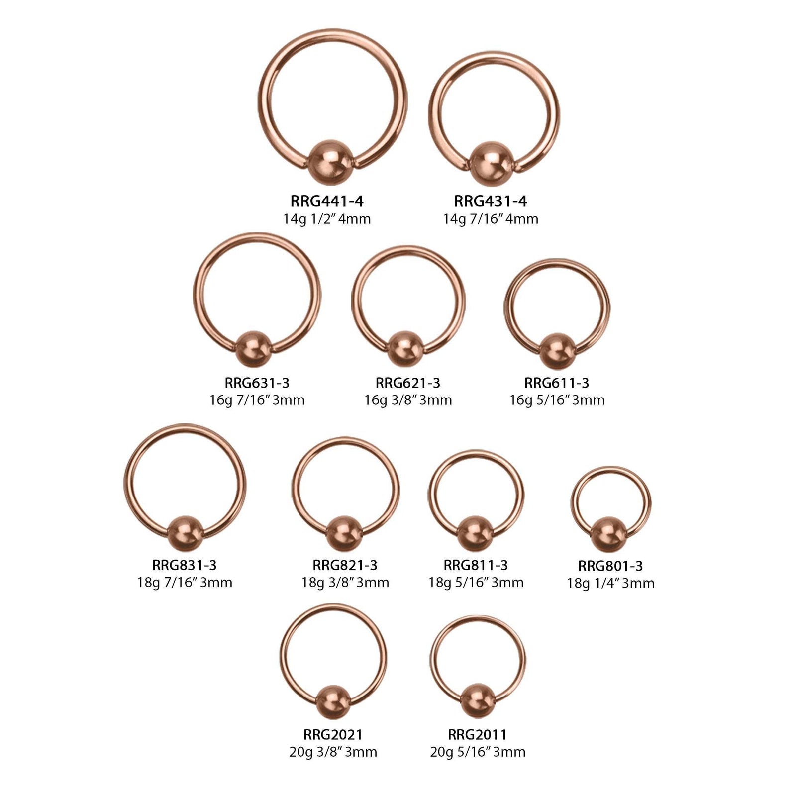 CAPTIVE BEAD RING Rose Gold Plated Captive Bead Rings sbvrrg -Rebel Bod-RebelBod