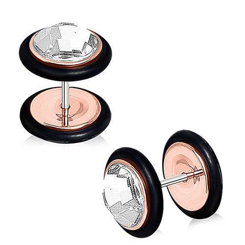 Rose Gold Plated Faceted CZ Fake Plug - 1 Piece