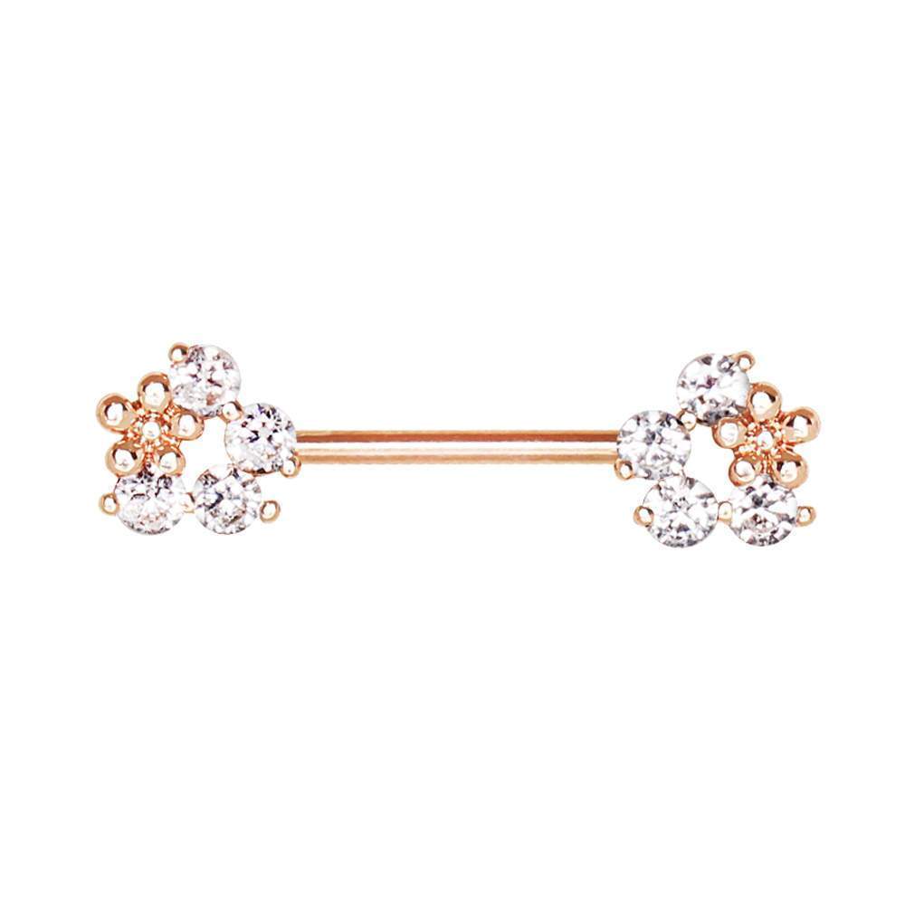 Rose Gold Flower Fields Nipple Barbell - 1 Piece