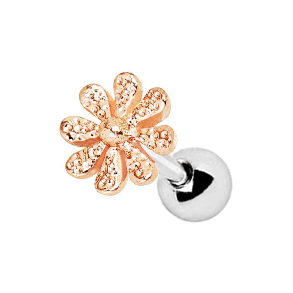 Rose Gold Plated Hawaiian Hibiscus Flower Cartilage Barbell Earring - 1 Piece