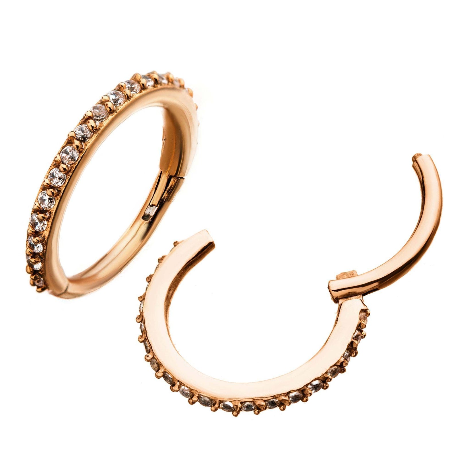 Rose Gold Clicker Hinged Segment Ring Prong Set Clear CZ Gem