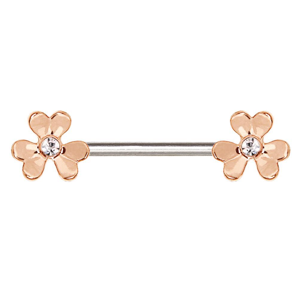 Rose Gold Plated Jeweled Clover Leaf Nipple Bar - 1 Piece