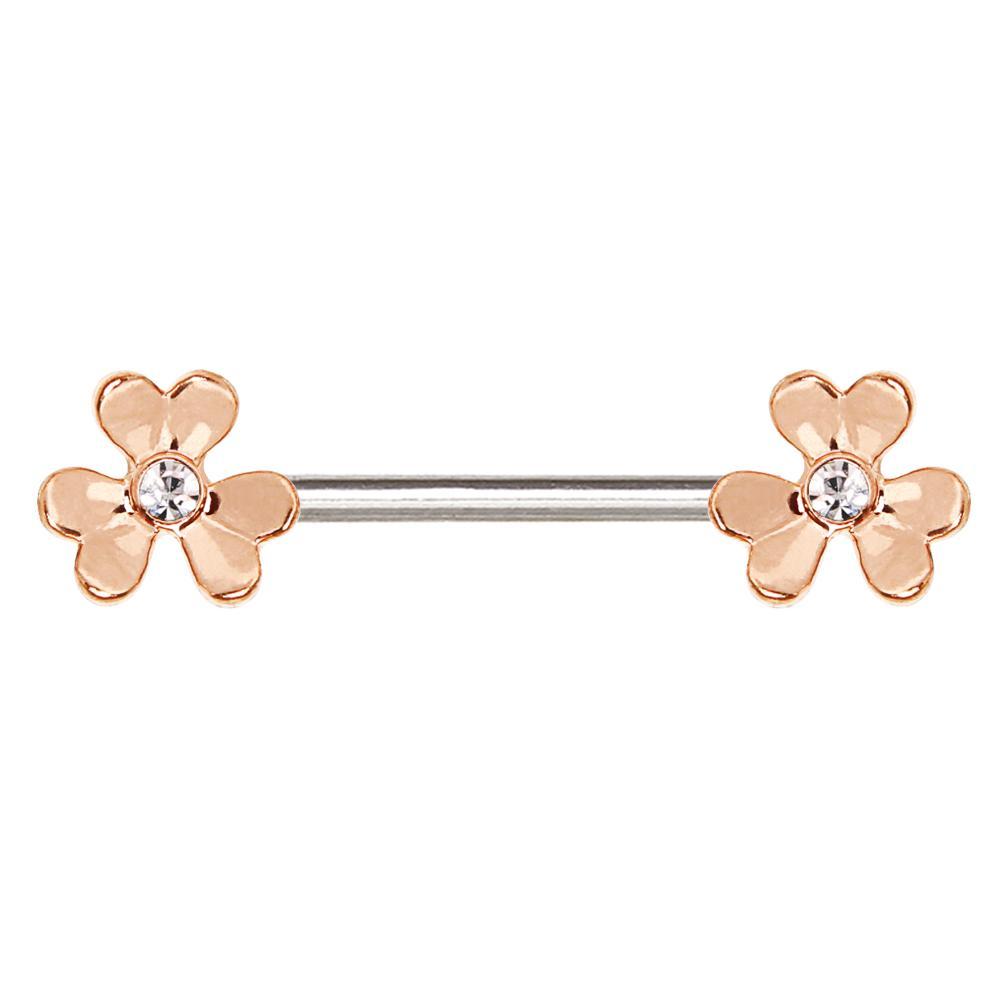 Rose Gold Jeweled Clover Leaf Nipple Barbell - 1 Piece