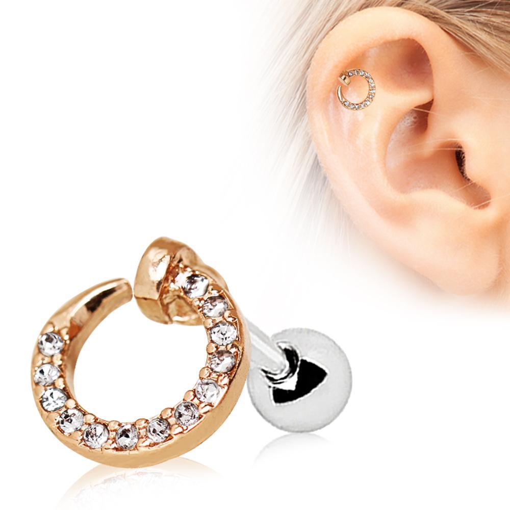 Rose Gold Plated Jeweled Ring Cartilage Barbell Earring - 1 Piece