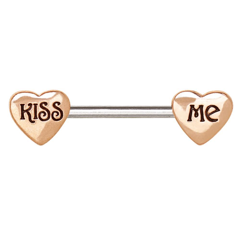 Rose Gold 'Kiss Me' Heart Nipple Barbell - 1 Piece