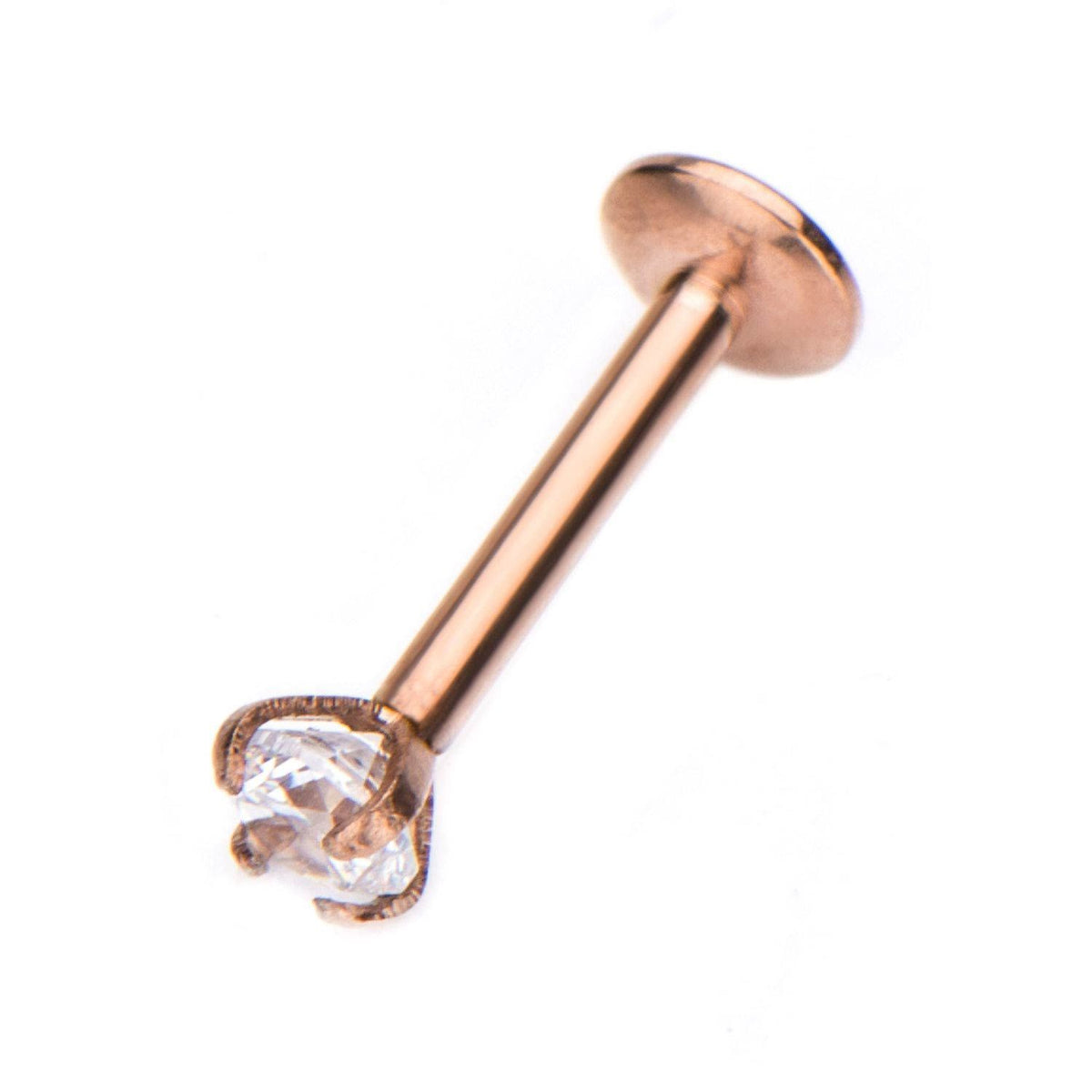 Rose Gold Plated Labret w/ Prong Set Clear CZ Gem Top sbvlrgpi61png