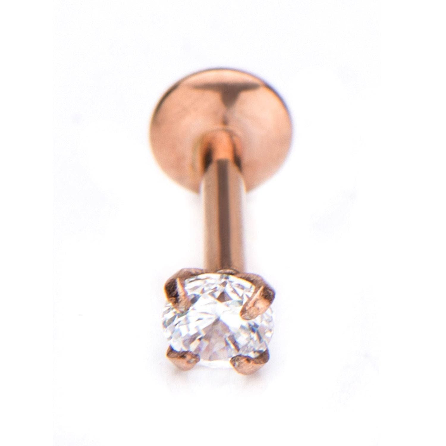 Rose Gold Plated Labret Prong Set Clear CZ Gem Top