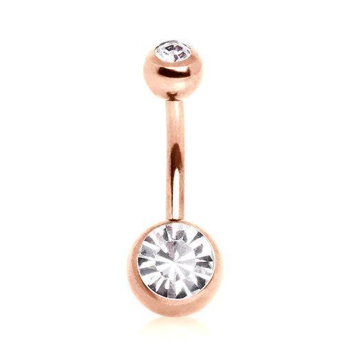 Belly Ring - No Dangle Rose-Gold Plated Navel Ring with Gemmed Balls -Rebel Bod-RebelBod