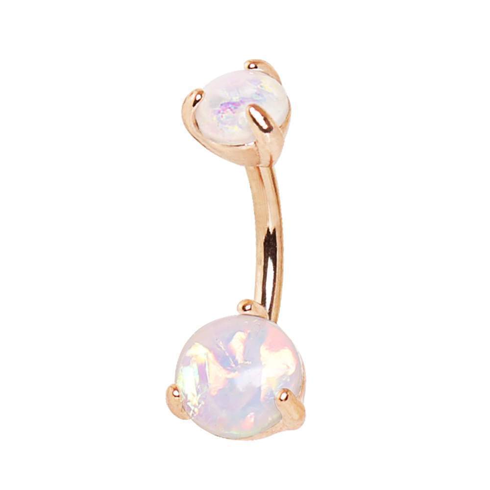 Rose Gold Plated Navel Ring w/ Prong Set White Synthetic Opal