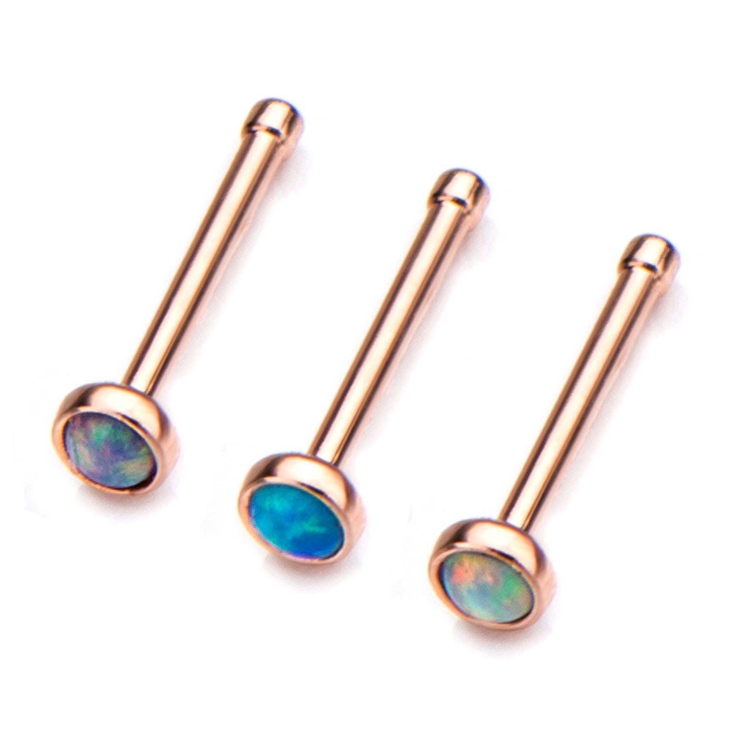 24G Tiny Gold Pink Opal Nose Piercing Hoop - Jolliz