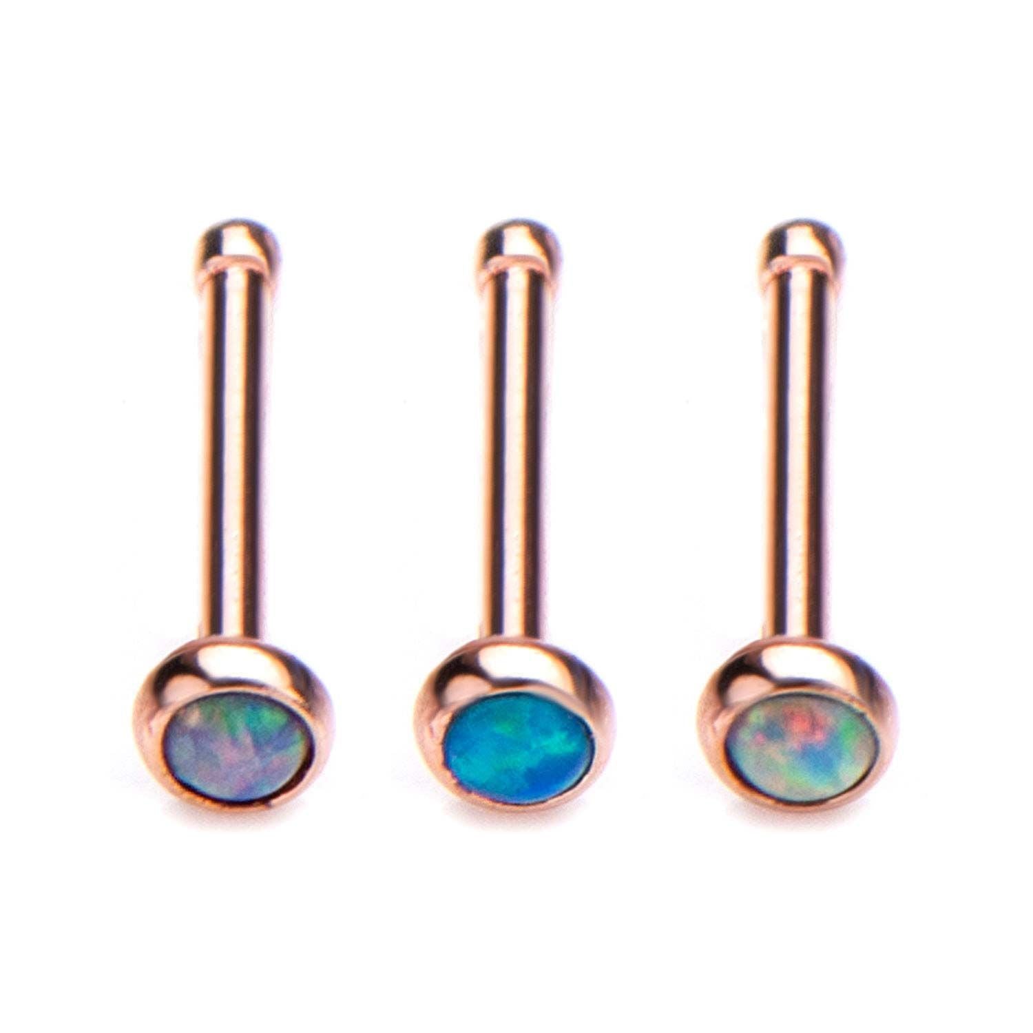 Rose Gold Nose Stud Nose Ring Nose Bone 2mm Bezel Set Synthetic Opal Top
