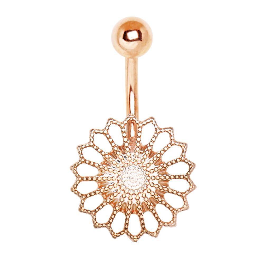 Rose Gold Plated Ornate Flower Navel Ring