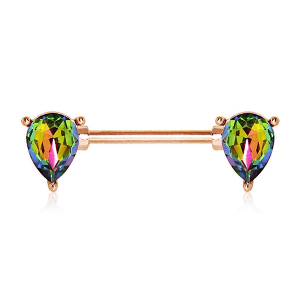 Rose Gold Tear Drop Vitrail Medium CZ Nipple Barbell - 1 Piece