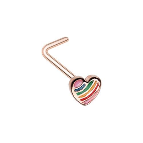 Rose Gold Power of Love Rainbow Pride Heart L-Shape Nose Ring