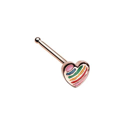 Rose Gold Power of Love Rainbow Pride Heart Nose Stud Ring
