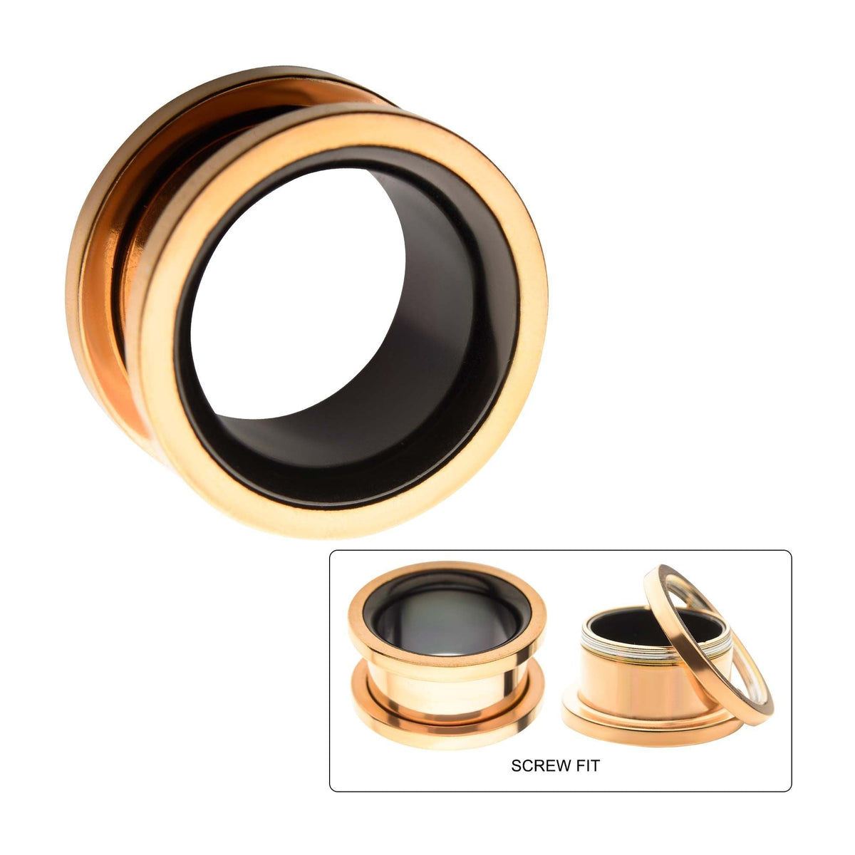 TBD-Plugs Rose Gold PVD Black PVD Inside Tunnel Screw Fit Plug -Rebel Bod-RebelBod