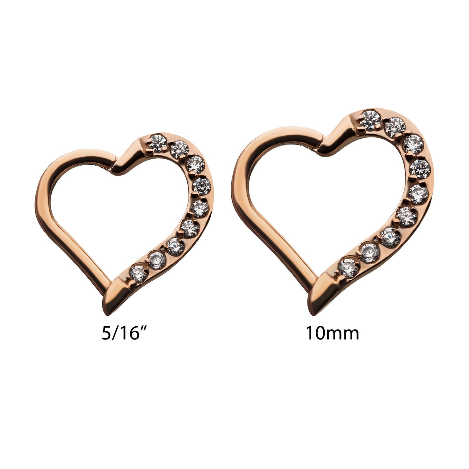 SEAMLESS CLICKER Rose Gold PVD Clear CZ Left Heart Shape Hinged Segment rings -Rebel Bod-RebelBod