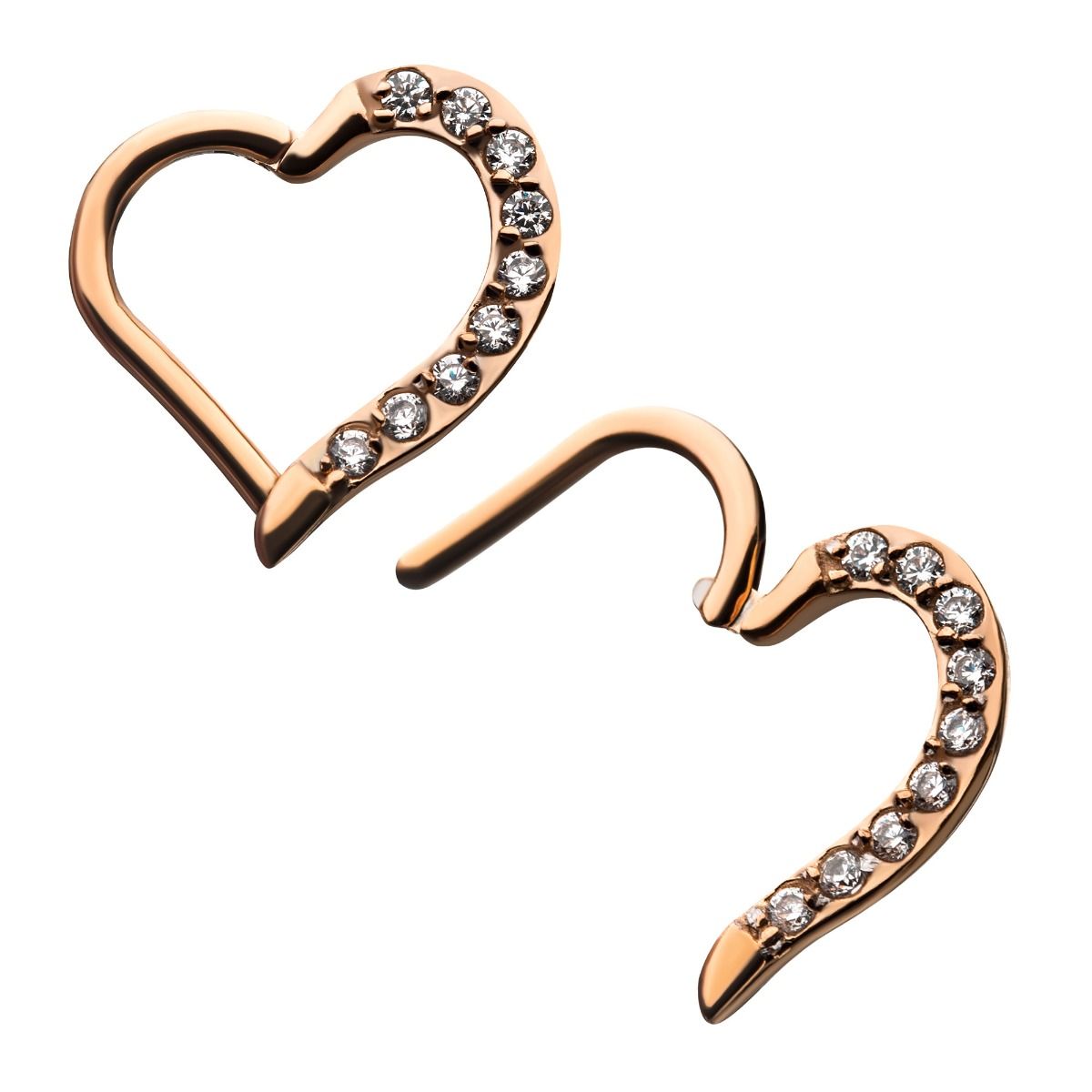 SEAMLESS CLICKER Rose Gold PVD Clear CZ Left Heart Shape Hinged Segment rings -Rebel Bod-RebelBod