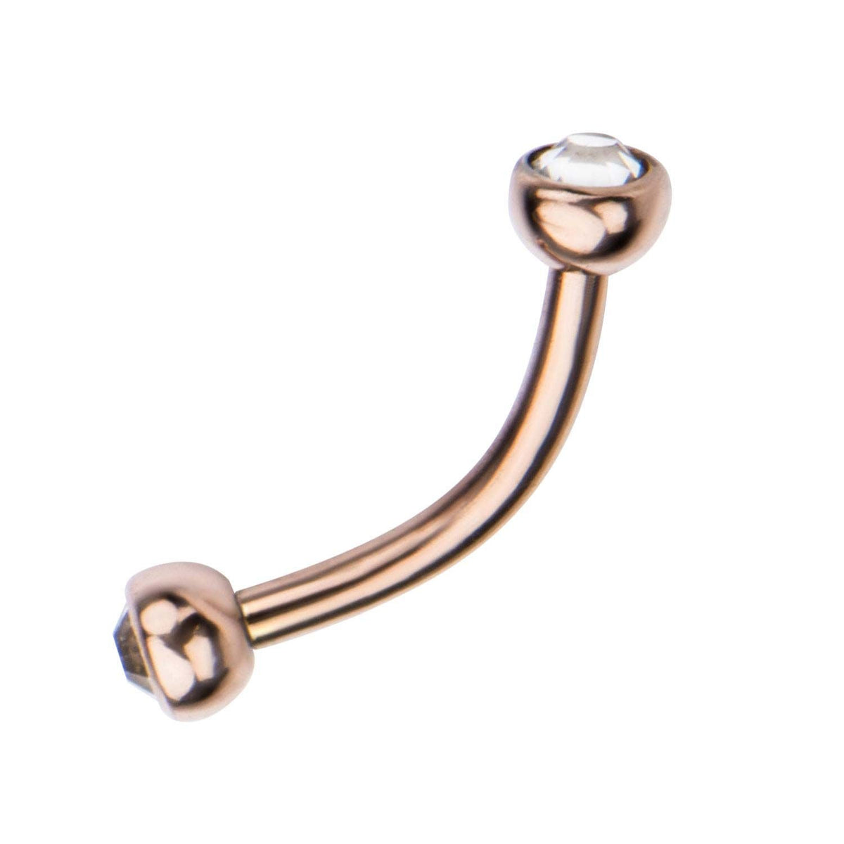 TBD-CURVED BARBELL Rose Gold PVD Curved Barbell Clear CZ Gem Ball Ends -Rebel Bod-RebelBod