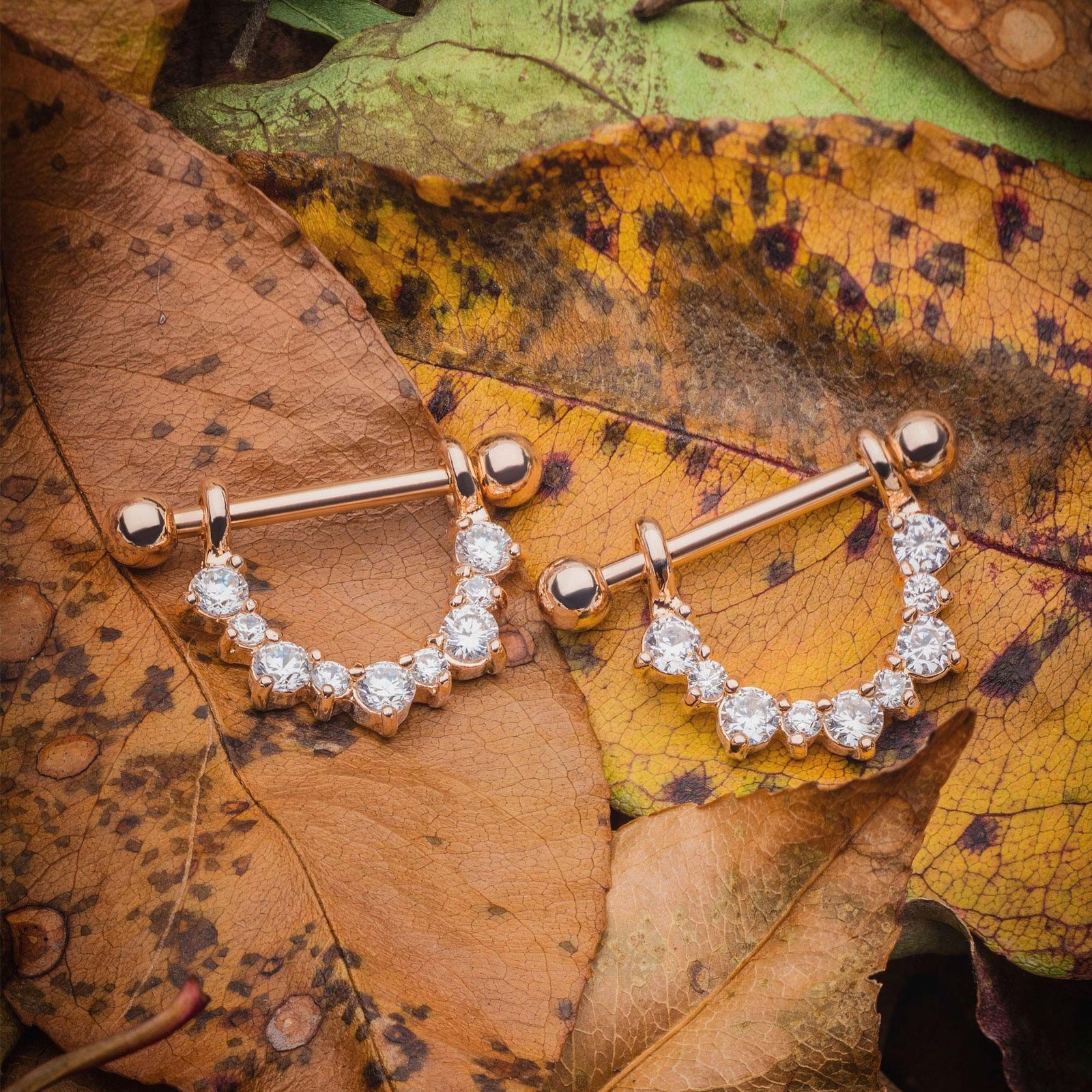 Rose Gold Nipple Barbells Half Circle Stirrup Jewelry Pair