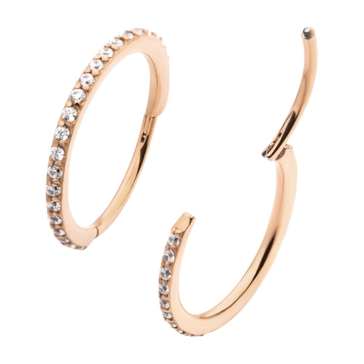 Cartilage Jewelry Rose Gold PVD Prong Set Clear CZ Eternity Gem Side Facing Hinged Segment Clicker -Rebel Bod-RebelBod