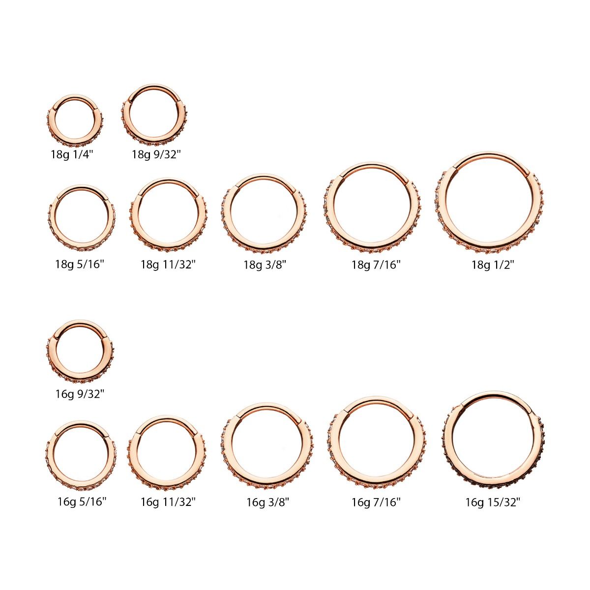Cartilage Jewelry Rose Gold PVD Prong Set Clear CZ Eternity Gem Side Facing Hinged Segment Clicker -Rebel Bod-RebelBod
