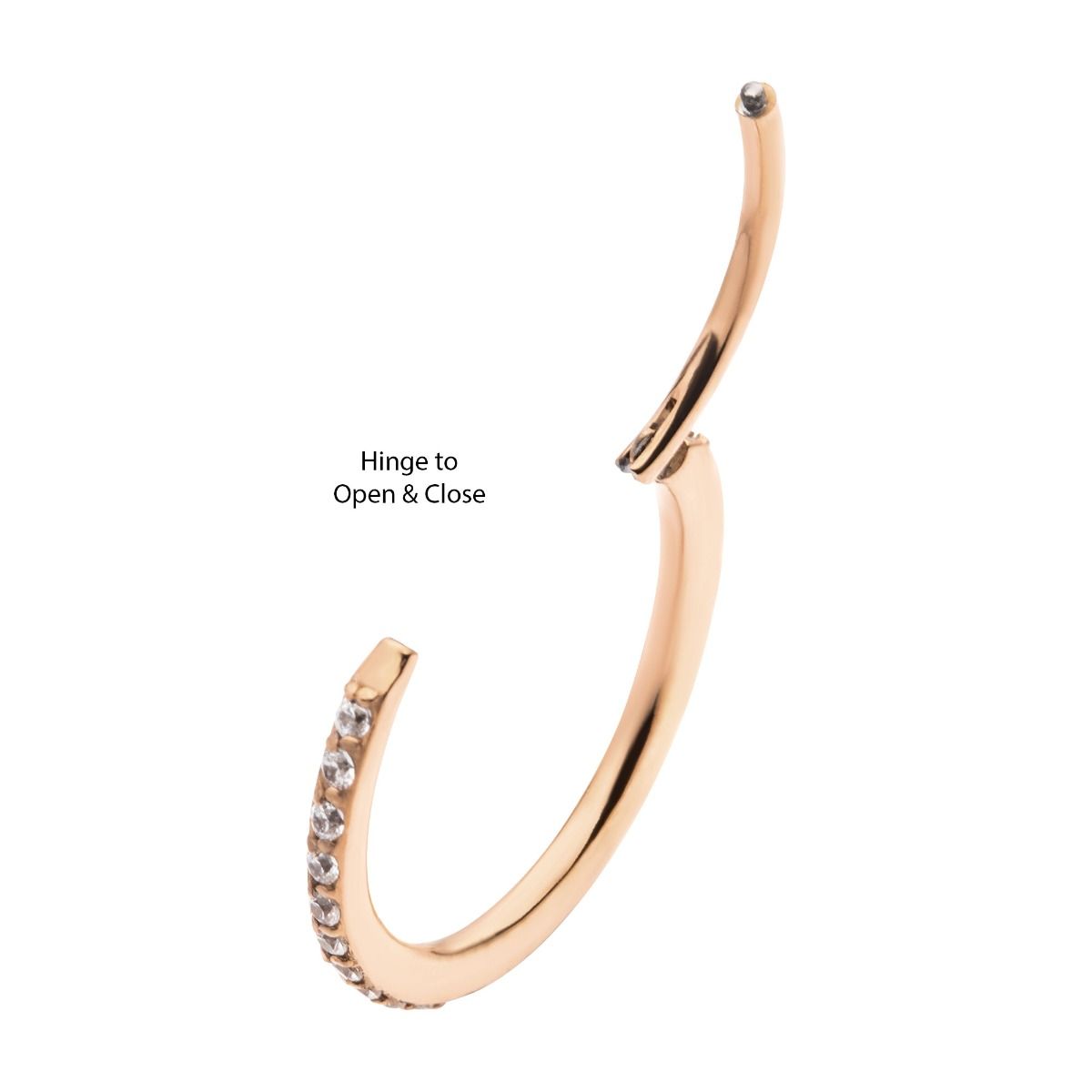 Cartilage Jewelry Rose Gold PVD Prong Set Clear CZ Eternity Gem Side Facing Hinged Segment Clicker -Rebel Bod-RebelBod