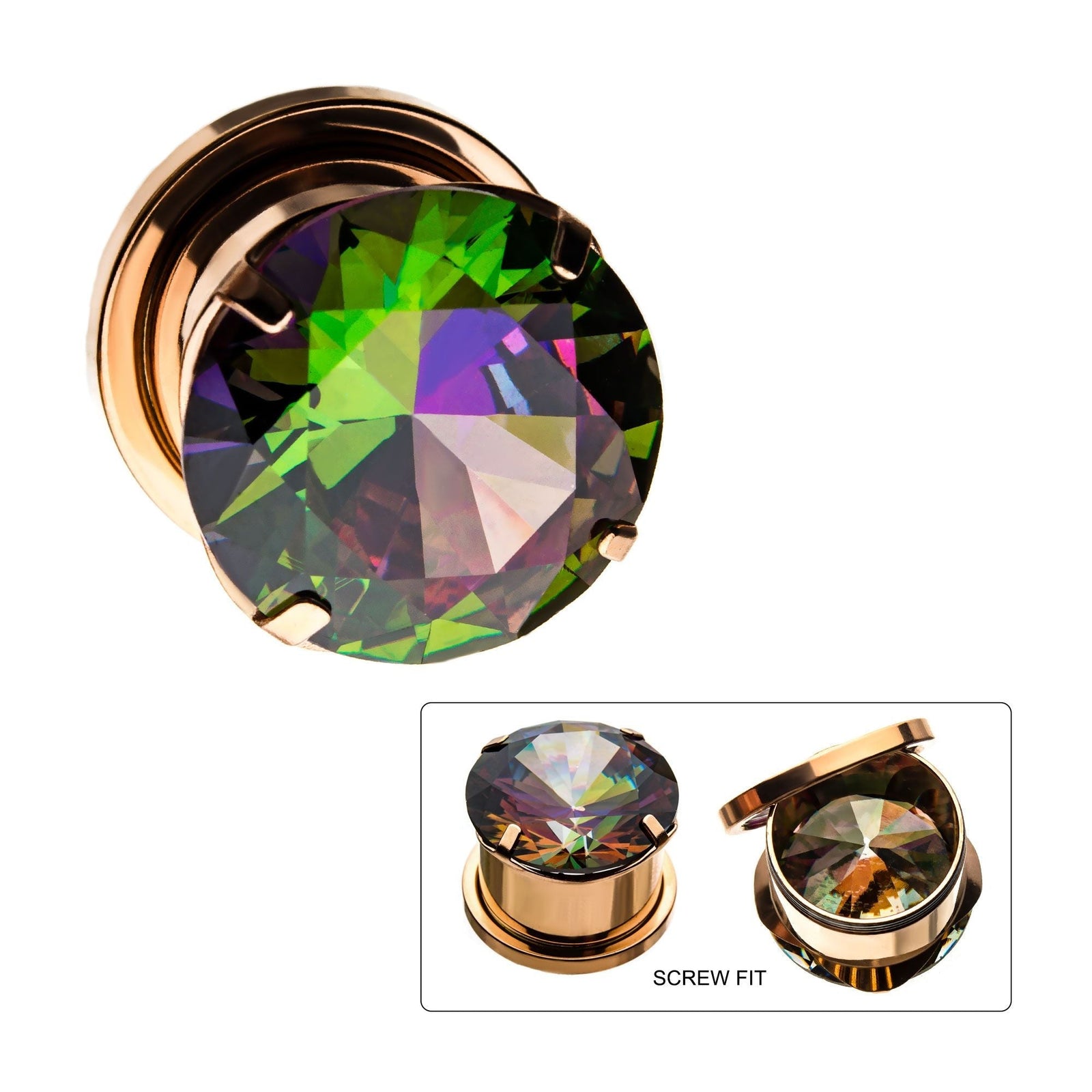 Plugs Rose Gold PVD Prong Set Vitrail Medium CZ Screw Fit Plug -Rebel Bod-RebelBod