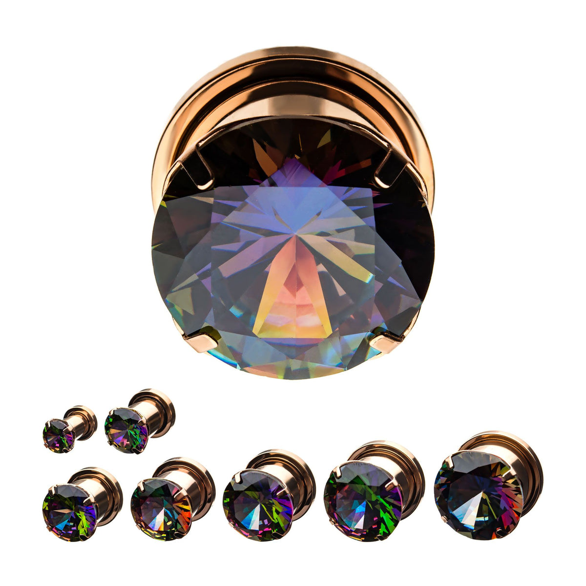 Plugs Rose Gold PVD Prong Set Vitrail Medium CZ Screw Fit Plug -Rebel Bod-RebelBod