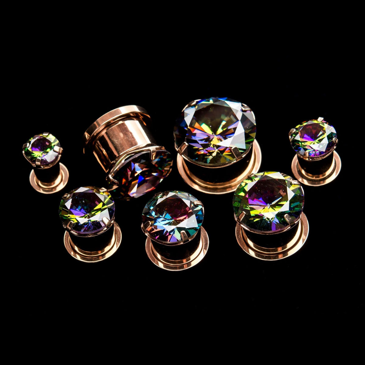 Plugs Rose Gold PVD Prong Set Vitrail Medium CZ Screw Fit Plug -Rebel Bod-RebelBod