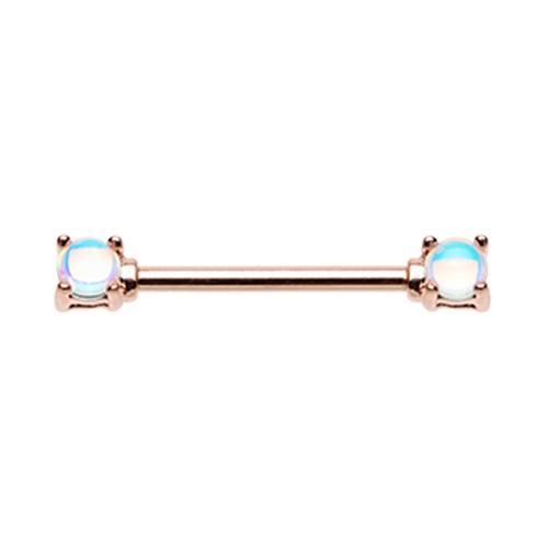 Rose Gold Revo Double Prong Gem Nipple Barbell Ring - 1 Piece