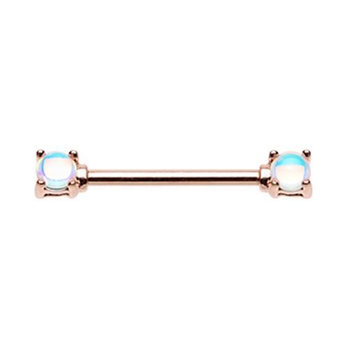 Rose Gold Revo Double Prong Gem Nipple Barbell - 1 Piece