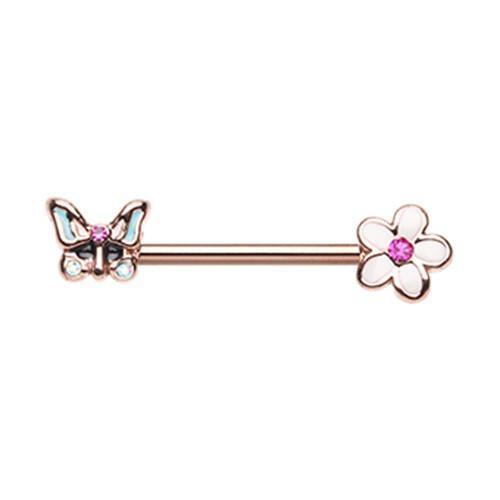 Rose Gold Spring Butterfly Flower Nipple Barbell Ring - 1 Piece